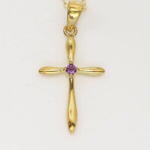 Silver Cross Natural Purple Amethyst Cross Pendant plated with 14k gold